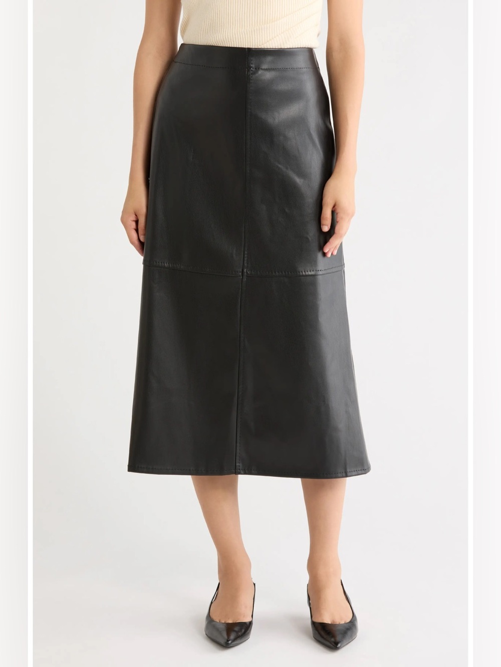 a new day Black Faux Leather Midi Skirt